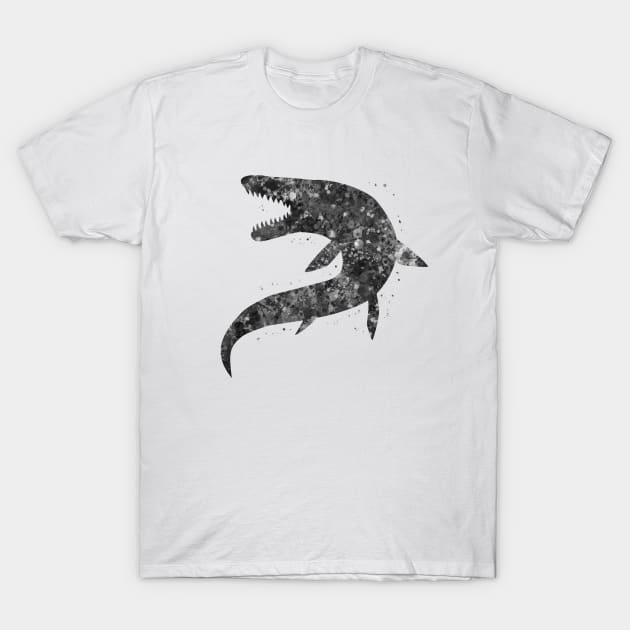 Mosasaur dinosaur black and white T-Shirt by Yahya Art